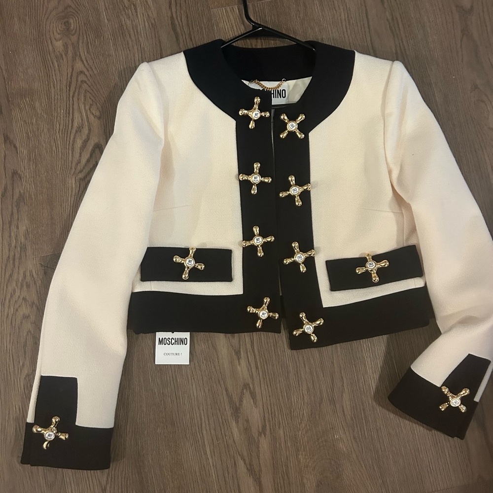 Moschino Cream and Black Blazer with Gold Accents